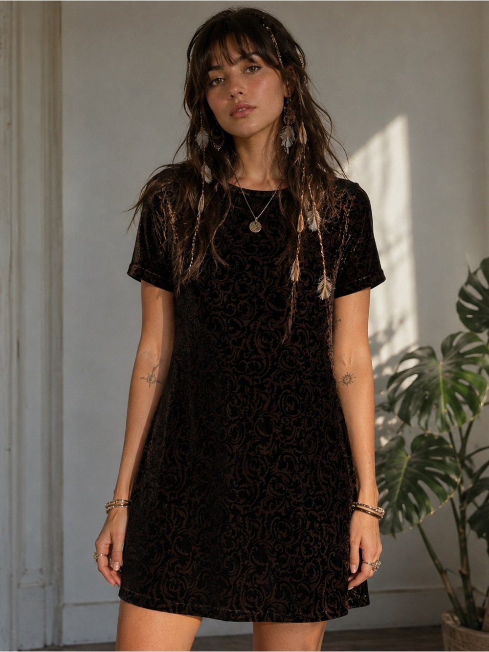 Y2k velvet fairy grunge dress S Whimsigoth black brown stretch